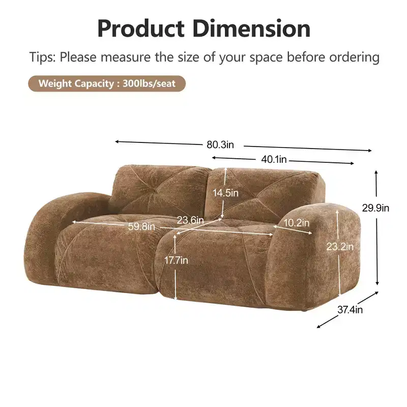 Clihome 2-Seater Tufted Sofa Couches with boneless Sofa,Soft Velvet Fabric,Bottom Anti-Slip Design,32D High Density Sponge,Ergonomic Design Bottom