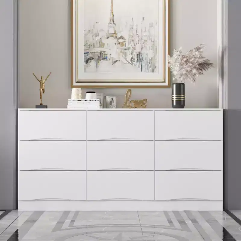 Famapy Horizontal Dresser For Bedroom Modern Minimalist Dresser Hidden Handles White
