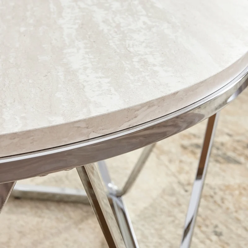 SEI Furniture Henderson Faux Marble Silver Finish Round Coffee Table