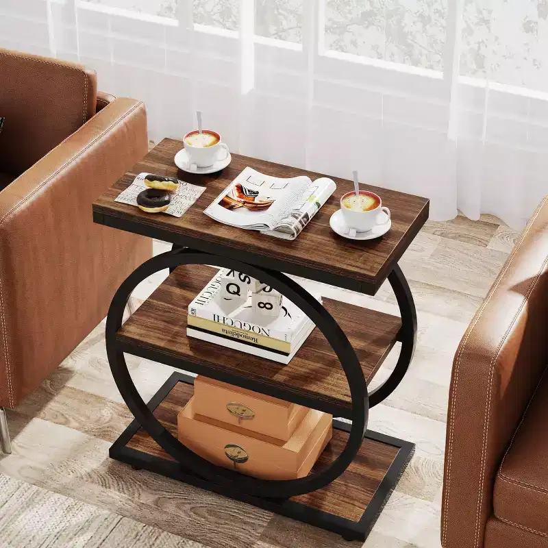 Lantine End Table Set, Bedside Table with 3 Tiers Shelves, 2PCS