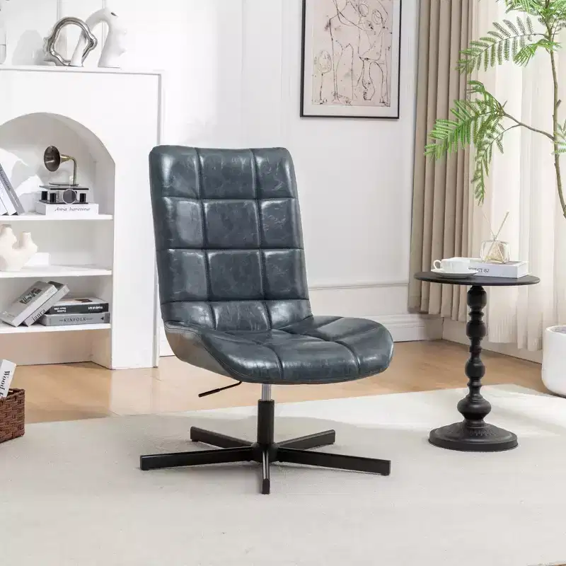 Faux Leather Tufted Swivel Accent Chair with Adjustable Height, 360° Swivel