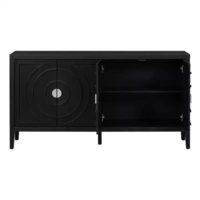 Sideboard Storage Cabinet with Circular Groove Design, Round Metal Door Handle Console Table with Adjustable Shelf, for Kitchen
