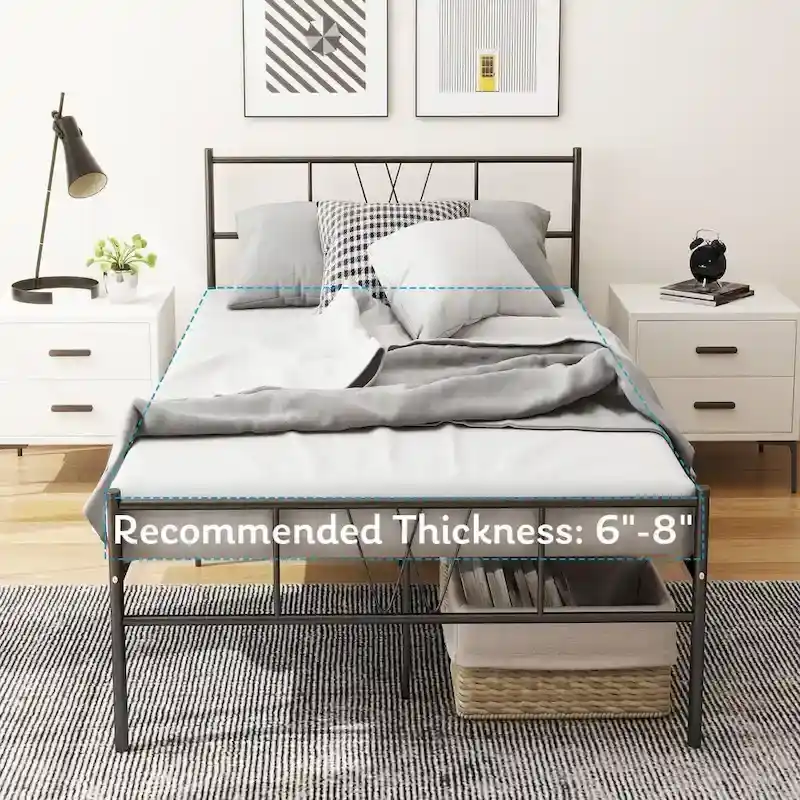 Black Metal Platform Bed Frame with Headboard & Footboard — Twin/Full/Queen/King