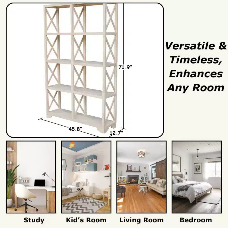 71.9" 8 Shelf Room Divider Unfinished - International Concepts: Farmhouse Style Bookcase, Hardwood Frame
