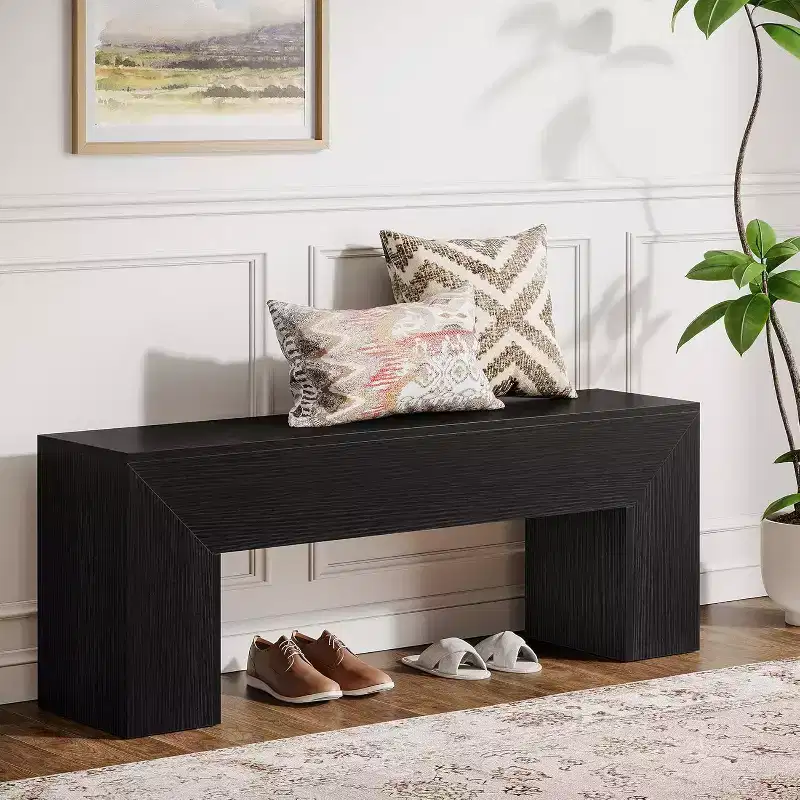 Lantine47'' Wooden Entryway Bench, Farmhouse Entry Bench Seat with Storage Capability for Living Room, Bedroom, Hallway, Easy Assembly, Oak Brown