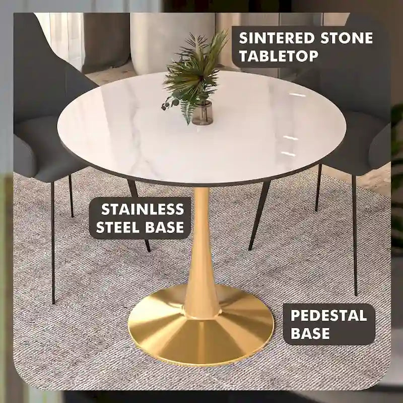 Round Dining Table 40 Sintered Stone Tabletop in Gold Steel