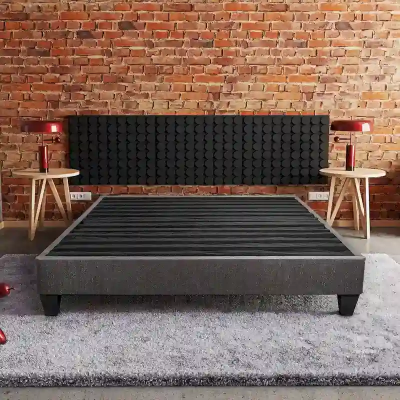 Upholstered Platform Bed Base with Linen Fabric – Dark Gray, 1–2 Person Use