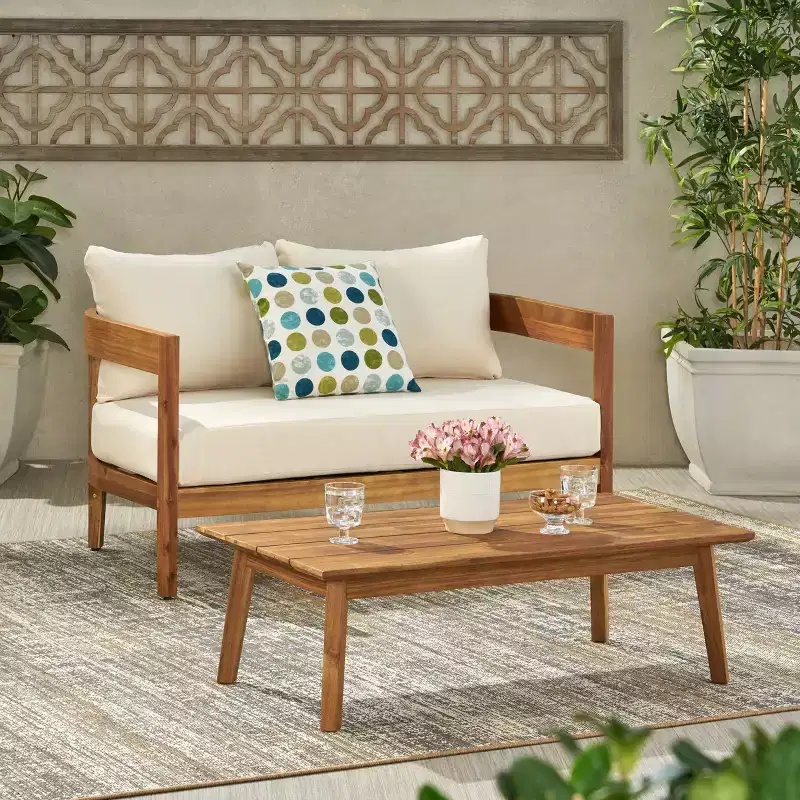 Brooklyn 2pc Acacia Wood Loveseat Set: Outdoor Furniture with Coffee Table - Christopher Knight Home