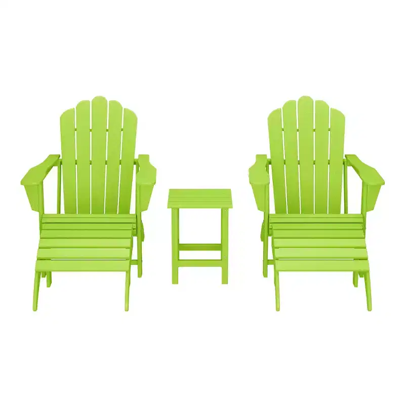 WestinTrends Highland 5-Piece Adirondack Chair with Folding Ottoman and Table Set, Lime