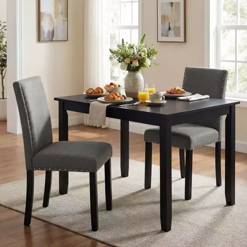 Costway Wooden Dining Chairs Set of 2 w/Solid Rubber Bent Wood Legs for Dining Room Grey