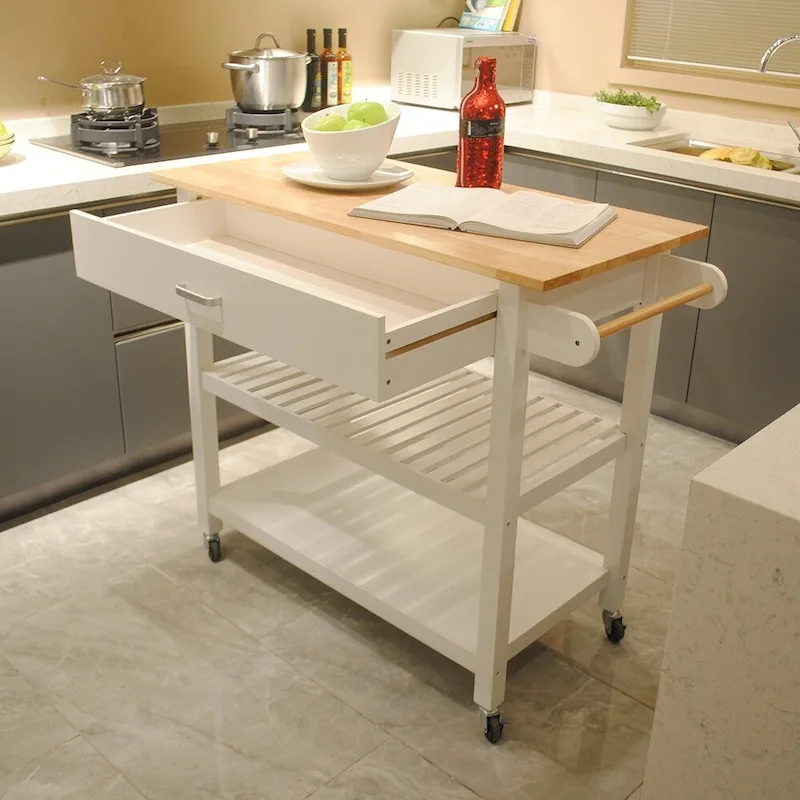 MDF Kitchen Cart with Two Lockable Wheels