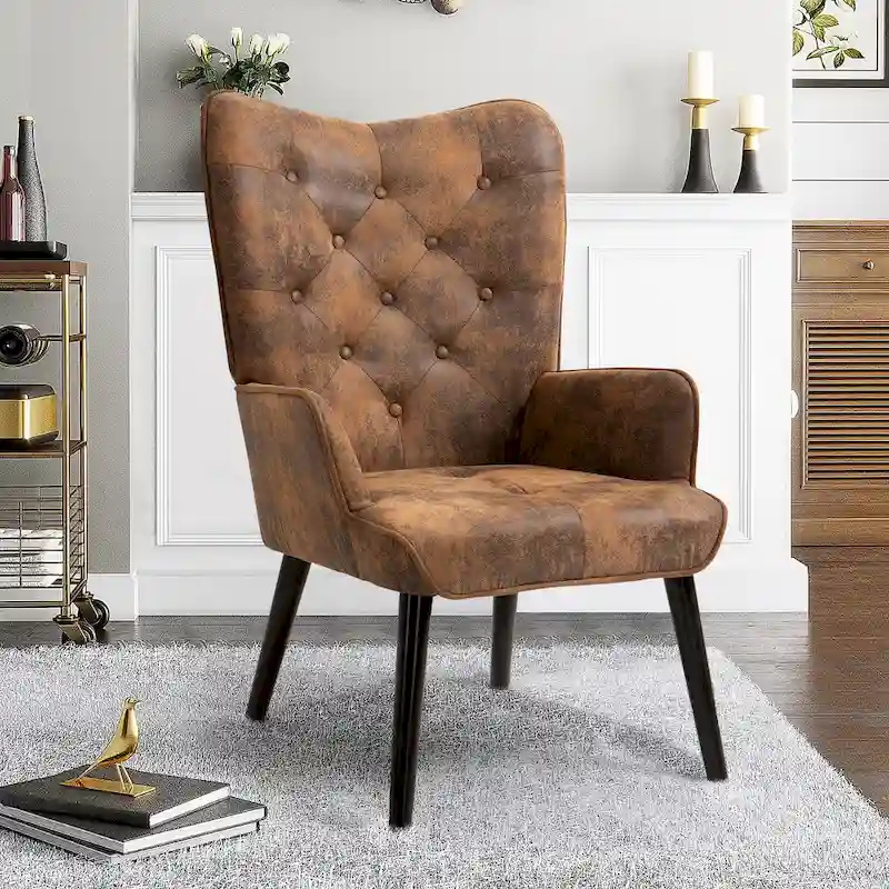 Rustic Accent Chair with Arms, Tufted Button Wingback