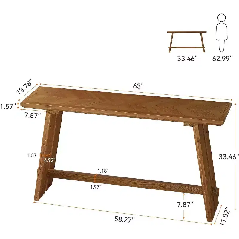 Solid Wood Console Table for Entryway, 63