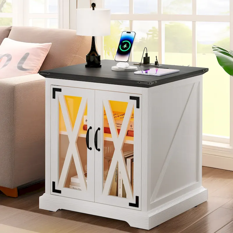 End Table with Charging Station and Storage Shelves