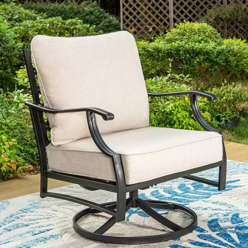 Captiva Designs 5pc XL Metal Outdoor Conversation Set with Swivel Chairs and Ottomans Beige: Steel Frame, Rust & Water-Resistant