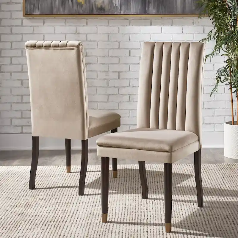 Velvet Channel Back Dining Chairs Set of 2 | Upholstered | Modern Accent Chair