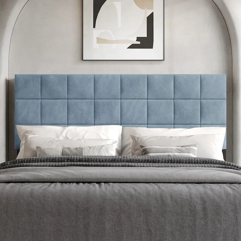 Square Stitching Velvet Upholstered Headboard