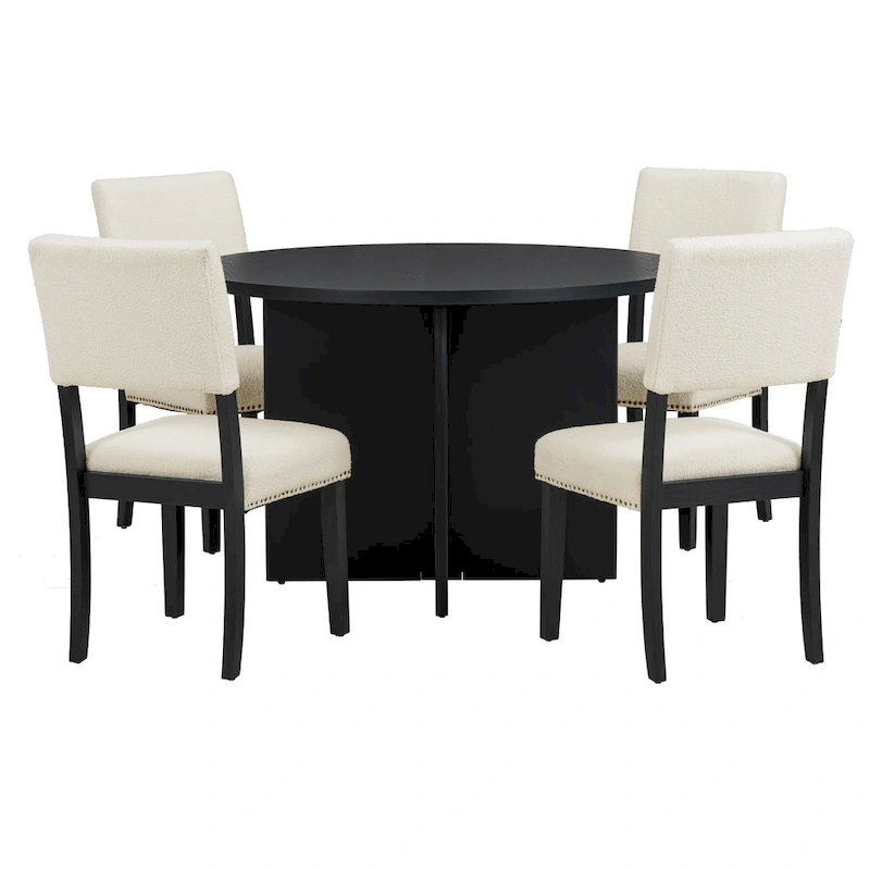 Sakin Modern 5-Piece Round Dining Table Set with Pedestal Base and Upholstered Chairs by GDFStudio