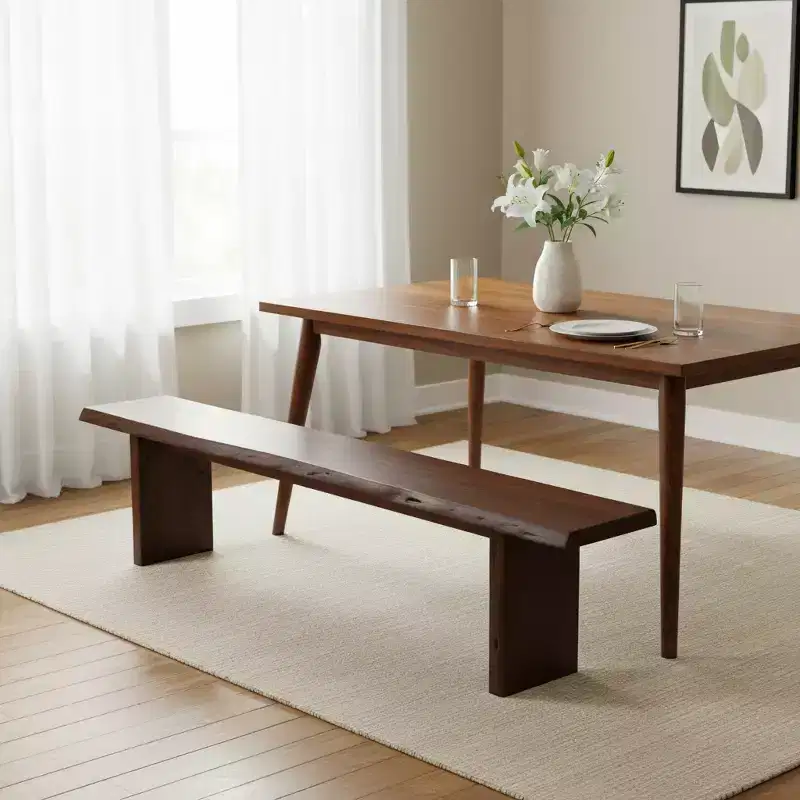 HomeRoots 60 Brown Solid Wood Solid Wood Live Edge Dining Bench
