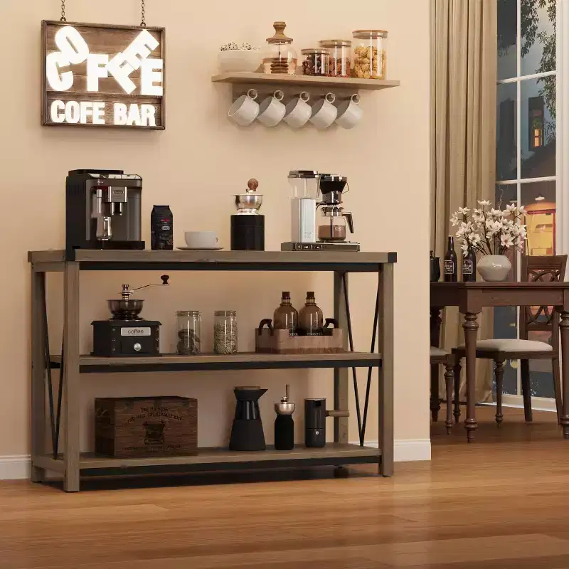 Farmhouse Entryway Table,47 in Narrow Long Console Table with Storage, 3 Tier Wood Console Table for Living Room,Sofa Tables Behind Couch