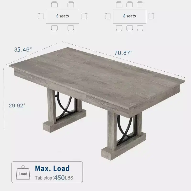 71 Long Farmhouse Wooden Rectangular Dining Table for 6-8, Kitchen Table with 2 Large Drawers & Thick Table Top, Sturdy Frame for Big Family