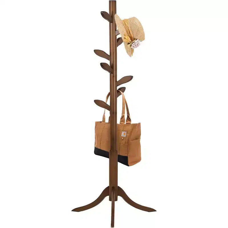 Bekrvio Freestanding Coat Rack With 8 Leaf Hooks, 3-Size Height Adjustable Clothes Hanger for Jacket/Hat - Entryway,Corner, Bedroom