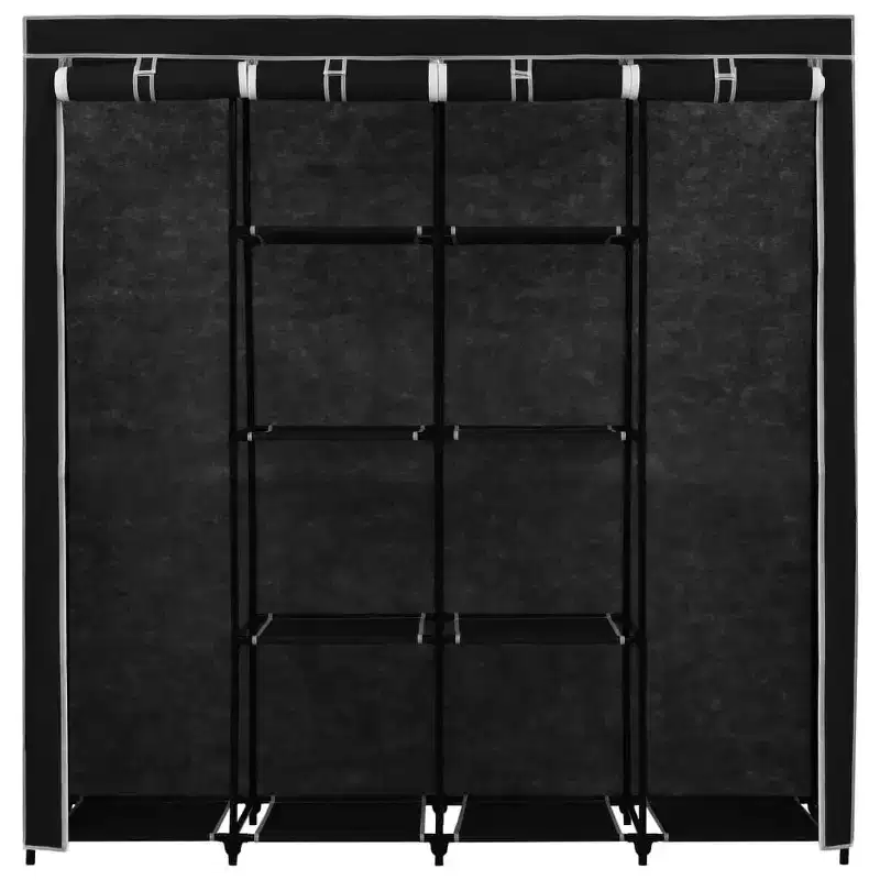 Wardrobe Black Iron Frame and Polyester Fabric Large Wardrobe - Black