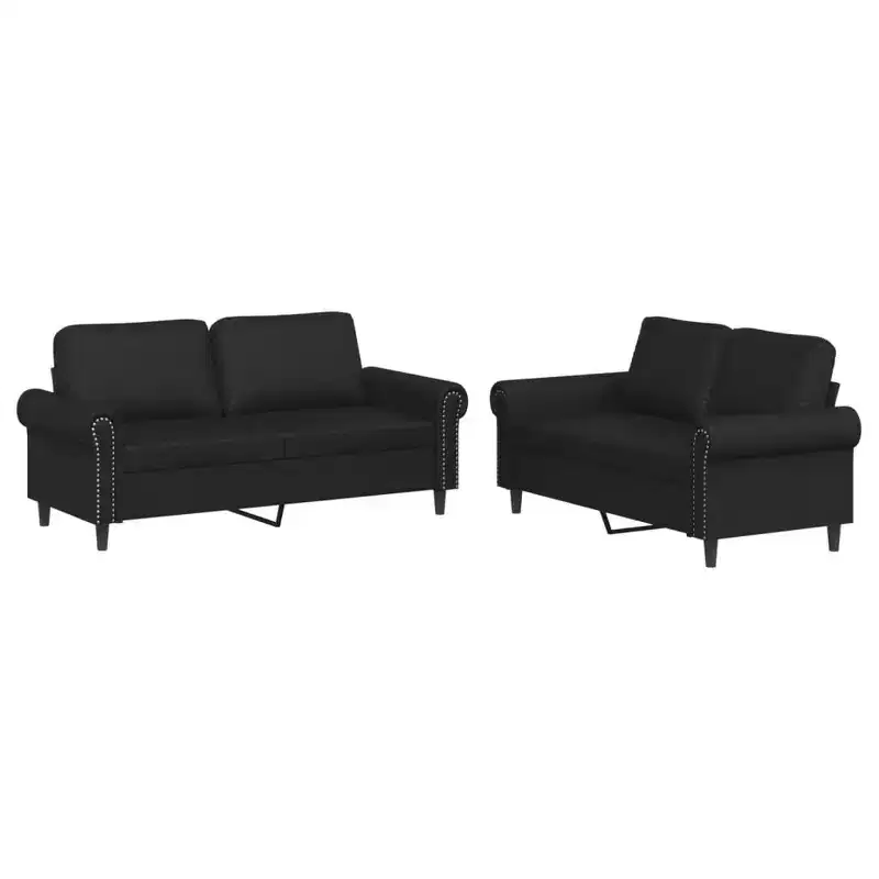 2-Piece Black Faux-Leather Sofa Set  Modern Clean-Line Cushioned Loveseat & Couch, Stain-Resistant, Metal+Plywood Frame