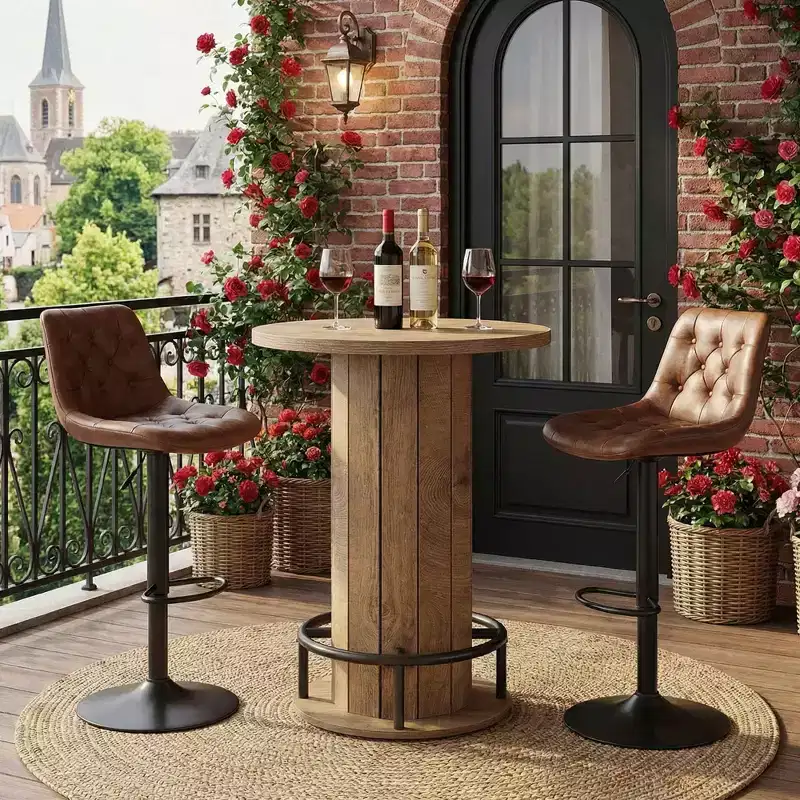 MAYEERTY Industrial-Farmhouse Round Bistro Table, Sturdy Wood Construction Small Space Bar Table for Home Cafe & Office, Easy Assembly
