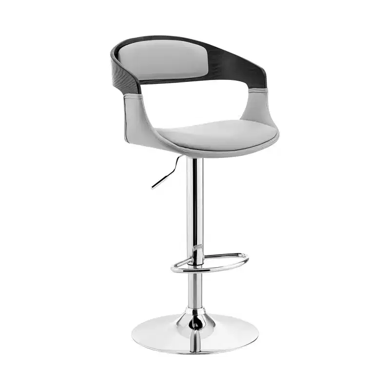 Gray And Silver Iron Swivel Low Back Adjustable Height Bar Chair