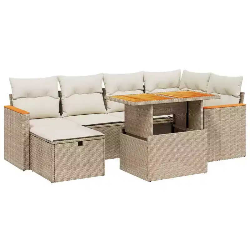 vidaXL 7 Piece Patio Sofa Set with Cushions Poly Rattan