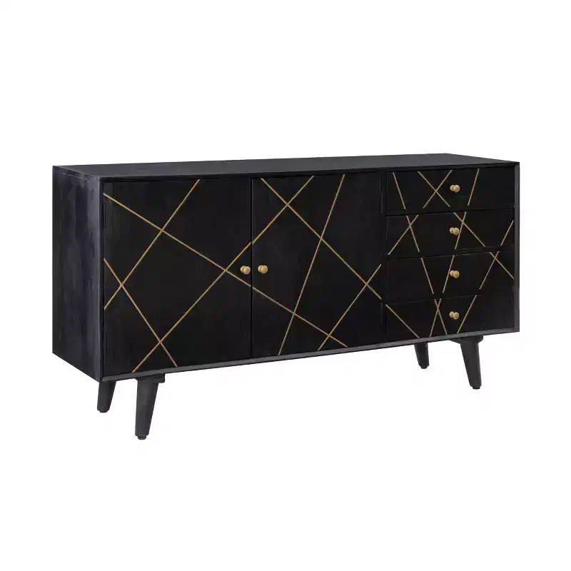 58" Wafford Mid Century Modern Storage Console - Powell: Mango Wood, Iron Hardware