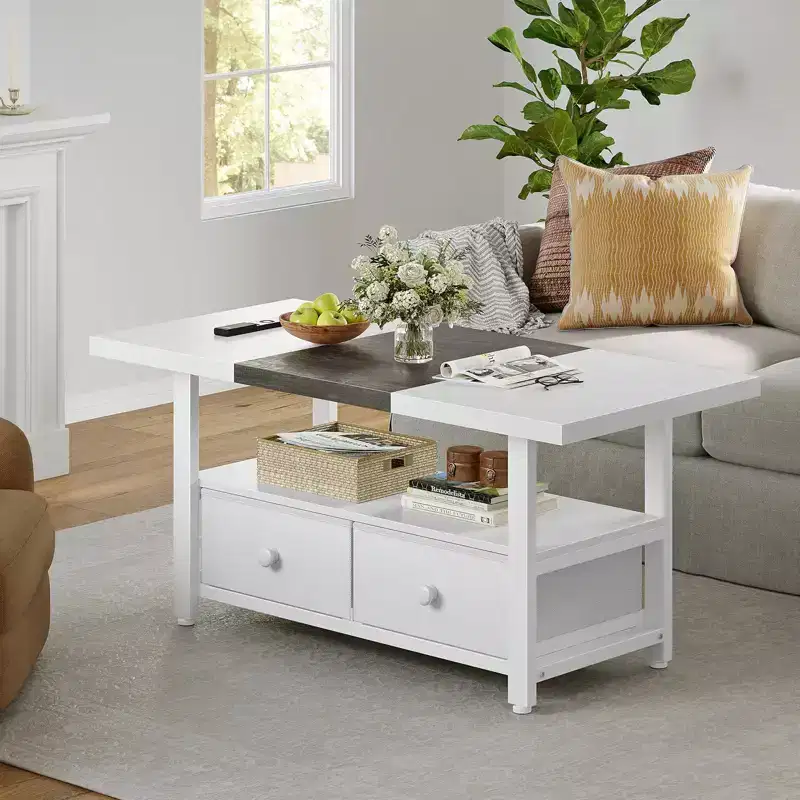 Hausource 2-Tier Coffee Table w/Storage Shelf & 2 Drawers for Living Room
