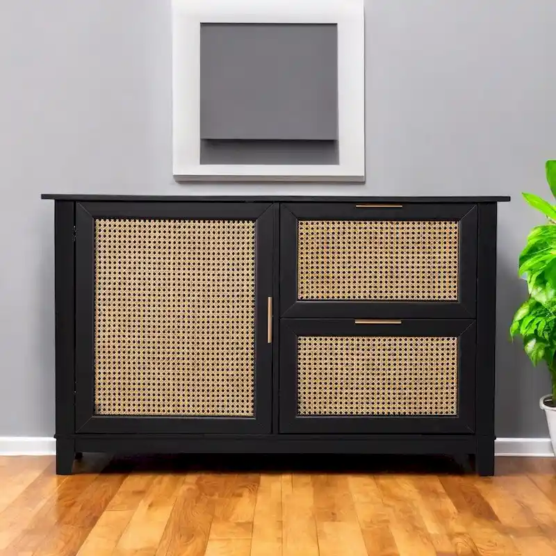 HomeRoots 50 Black Solid Wood Two Drawer Sideboard