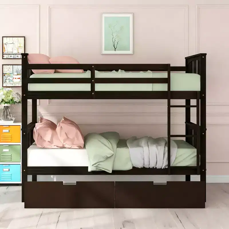 Modern Full over Full Bunk Bed with 2 Drawers