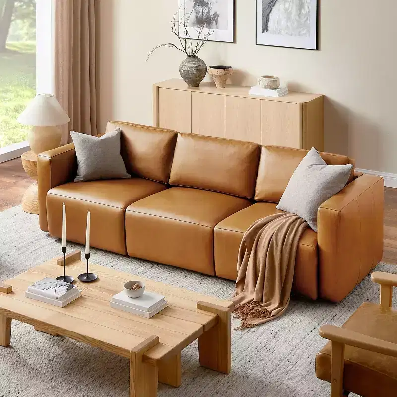 Luxury Genuine Leather 3-Seater Modular Sectional Sofa