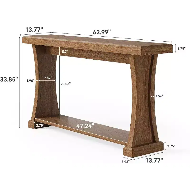 63-Inch Console Table for Entryway, 2-Tier Entryway Table Behind Sofa with Storage Shelves for Living Room, Hallway, Narrow Wooden Table
