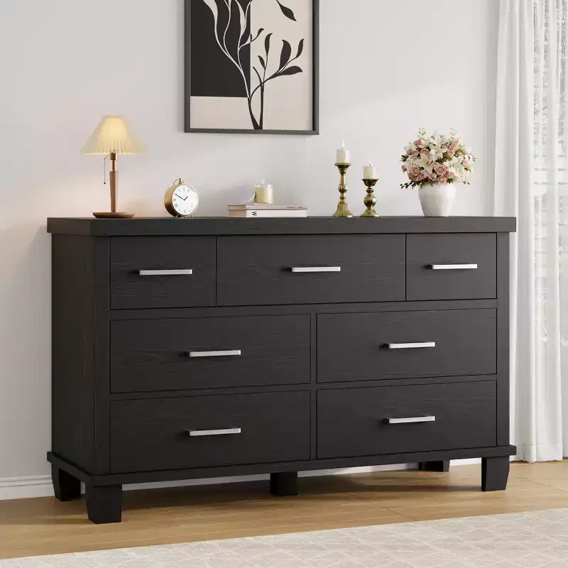 7-Drawer Dresser for Bedroom - Modern Wood Organizer with Metal Handles for Living Room Closet Entryway