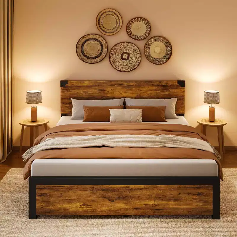 King Bed Frame with Headboard, Full Platform Bed Frame with Under Bed Storage and Metal Legs, Full Size Bed Frame for Noise Free, No Box Spring Needed