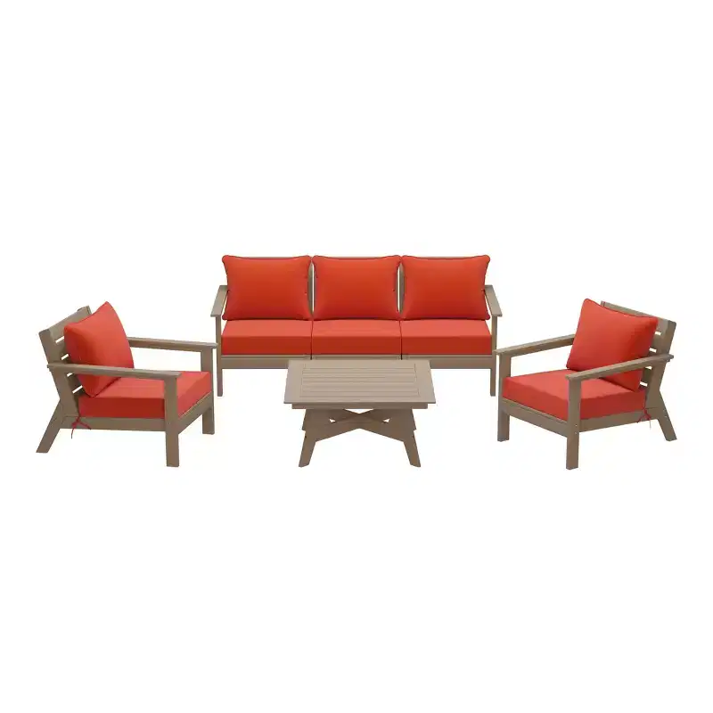 WestinTrends Avalon Outdoor 6-Piece Modular Sectional Patio Furniture Sofa Set, Weathered Wood/Orange