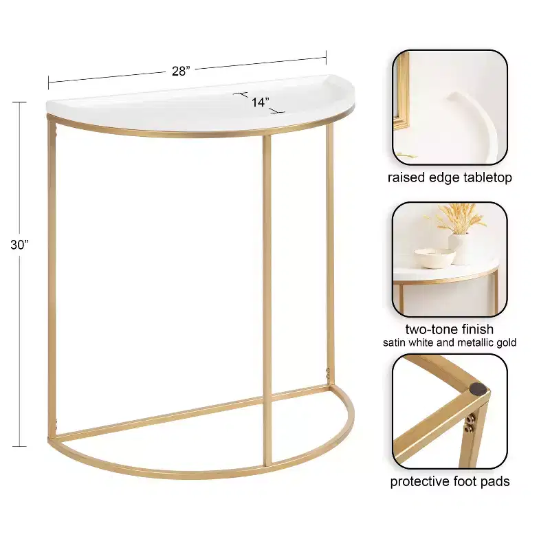 Kate and Laurel Dorrah Half-Circle Console Table, 28x14x30, White