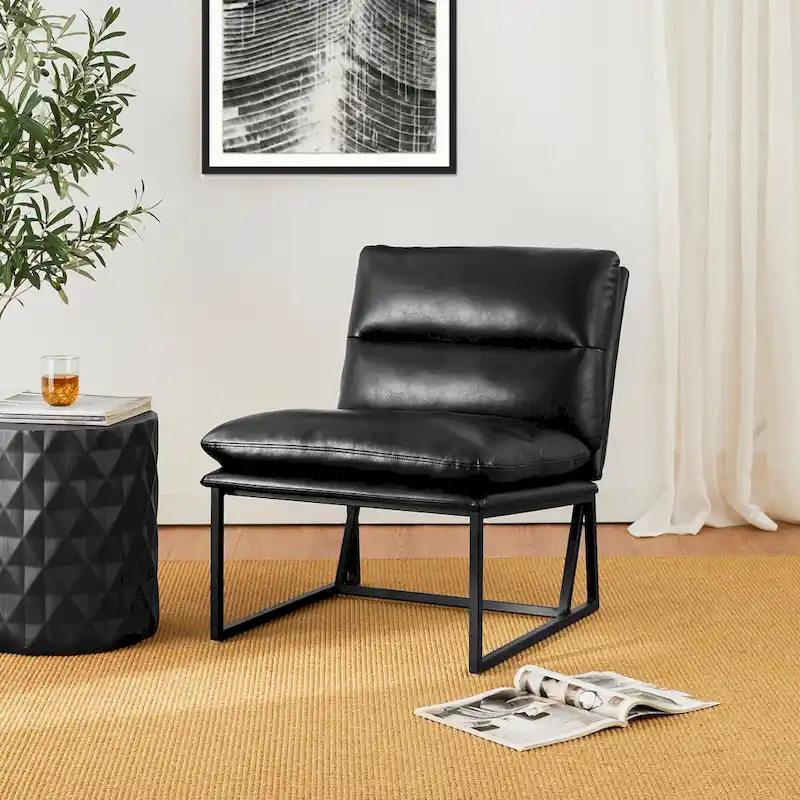 Glitzhome Set of 2 30.25H Modern Ergonomic PU Accent Armless Chair
