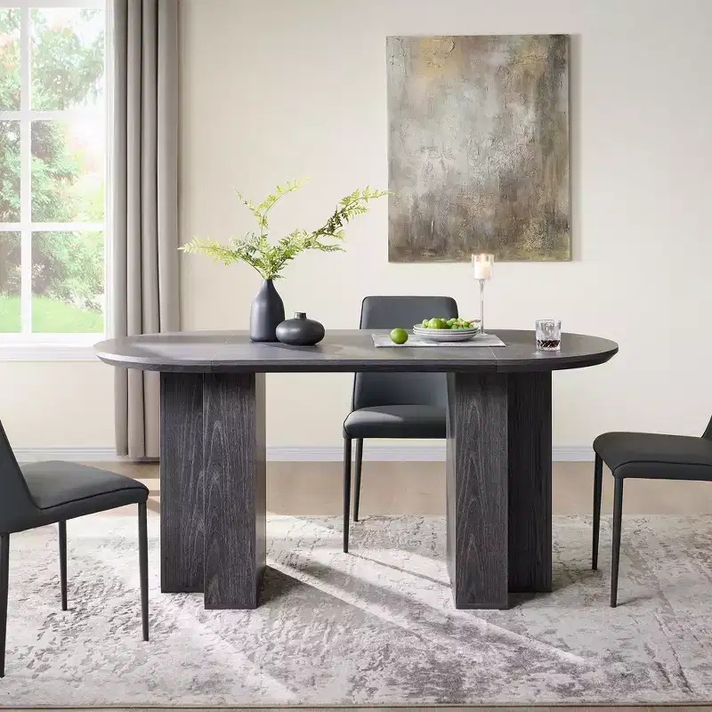 63 Oval Dining Table for 6-8, Modern T-Base, Scratch-Resistant Wood Grain Surface for Dining Room, Kitchen & Living Room