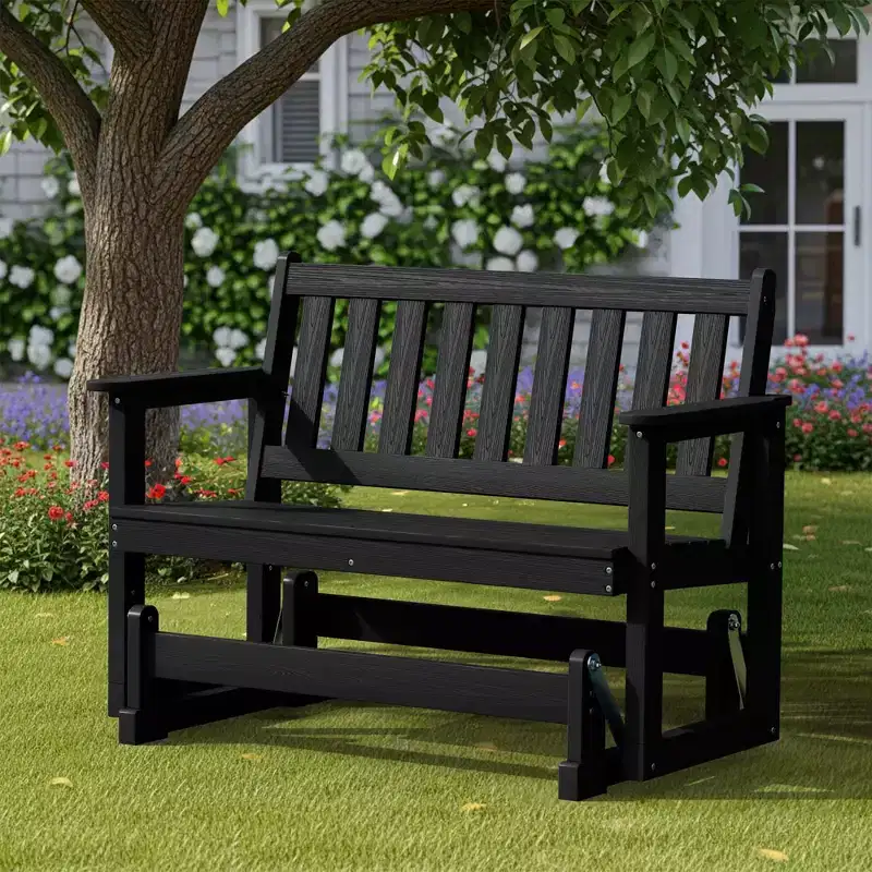 HYLEORY Outdoor Glider Rocking Chair,2 Person Bench Swings for Outside,HDPE All-Weather Resistant 2-Person Loveseat, Patio Glider for Garden Porch
