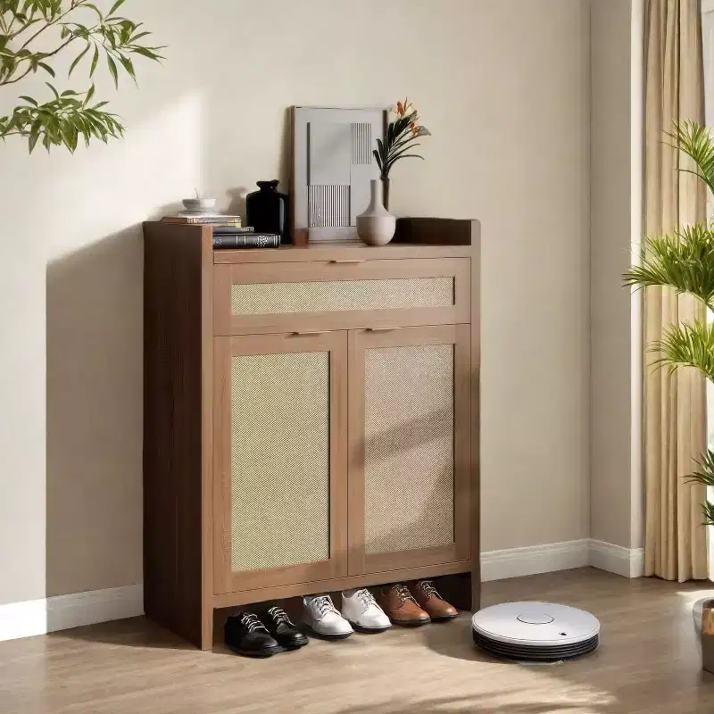 GustoWave Farmhouse Rattan Shoe Cabinet with Storage for Entryway Living Room Closet Hallway