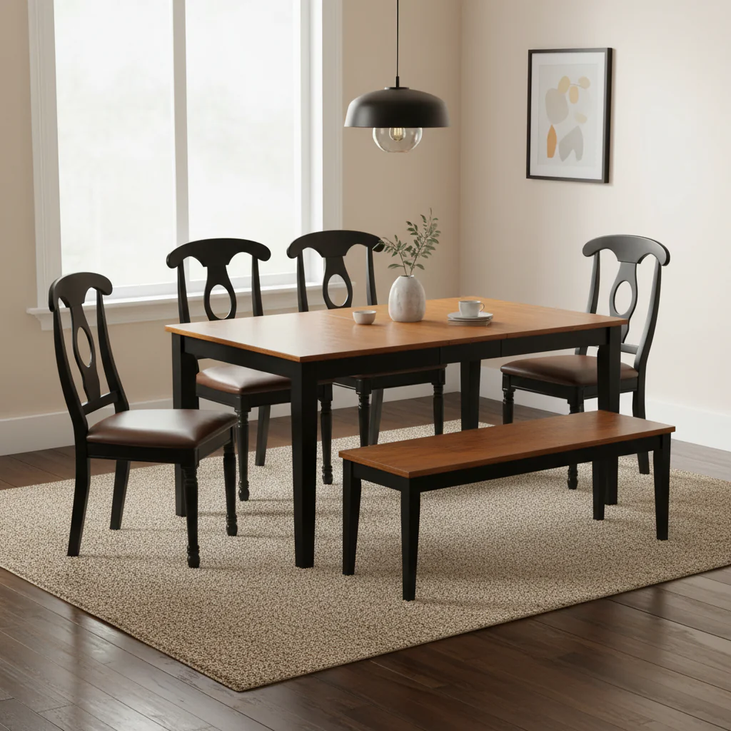 East West Furniture Dining Set Contains a Rectangle Table and Dining Chairs with a Bench (Chair Seat Type Options)