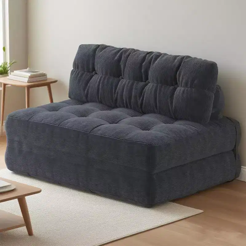 Folding Floor Sofa Bed, Corduroy Convertible Sleeper Couch with Pillow & Back Support, Portable Fold Out Futon Mattress for Living Room, Black