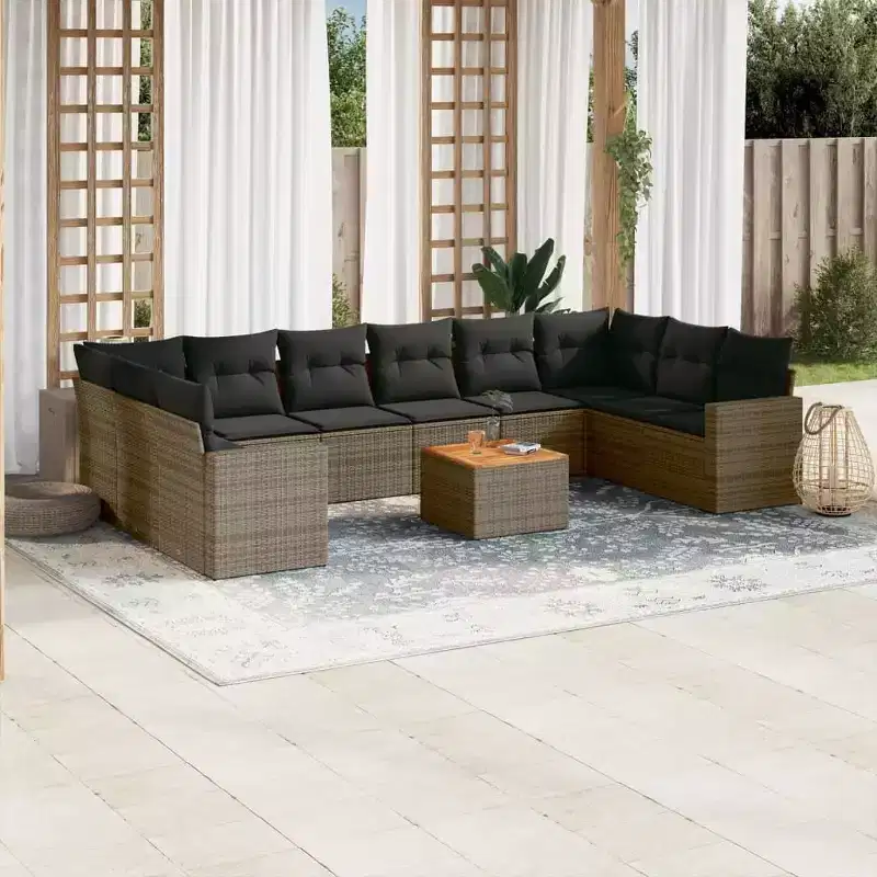 vidaXL 11 Piece Patio Sofa Set with Cushions Gray Poly Rattan