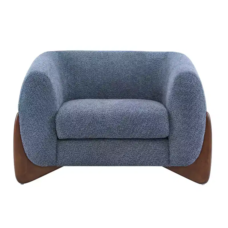 Birch Wood Boucle Upholstered Club Chair
