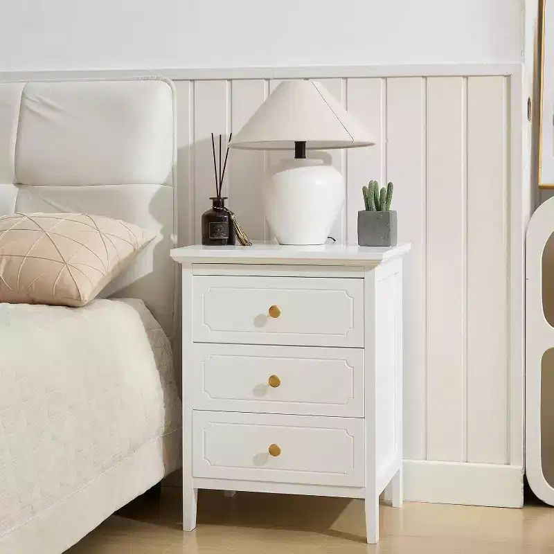TYBOATLE White 3 Drawer Nightstand, Wood Night Stands Side Table With Extra-large Storage Space for Living Room, Bedroom